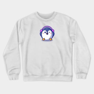 Cute Penguin Wearing Earmuff Cartoon Crewneck Sweatshirt